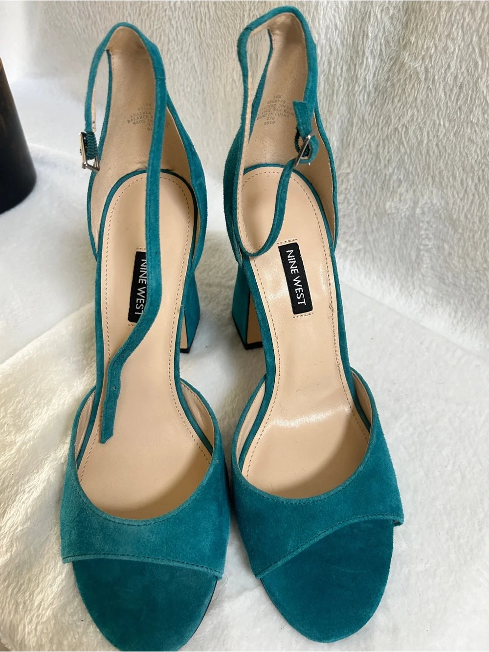 Nine West Teal Suede Slingback Block Heels
